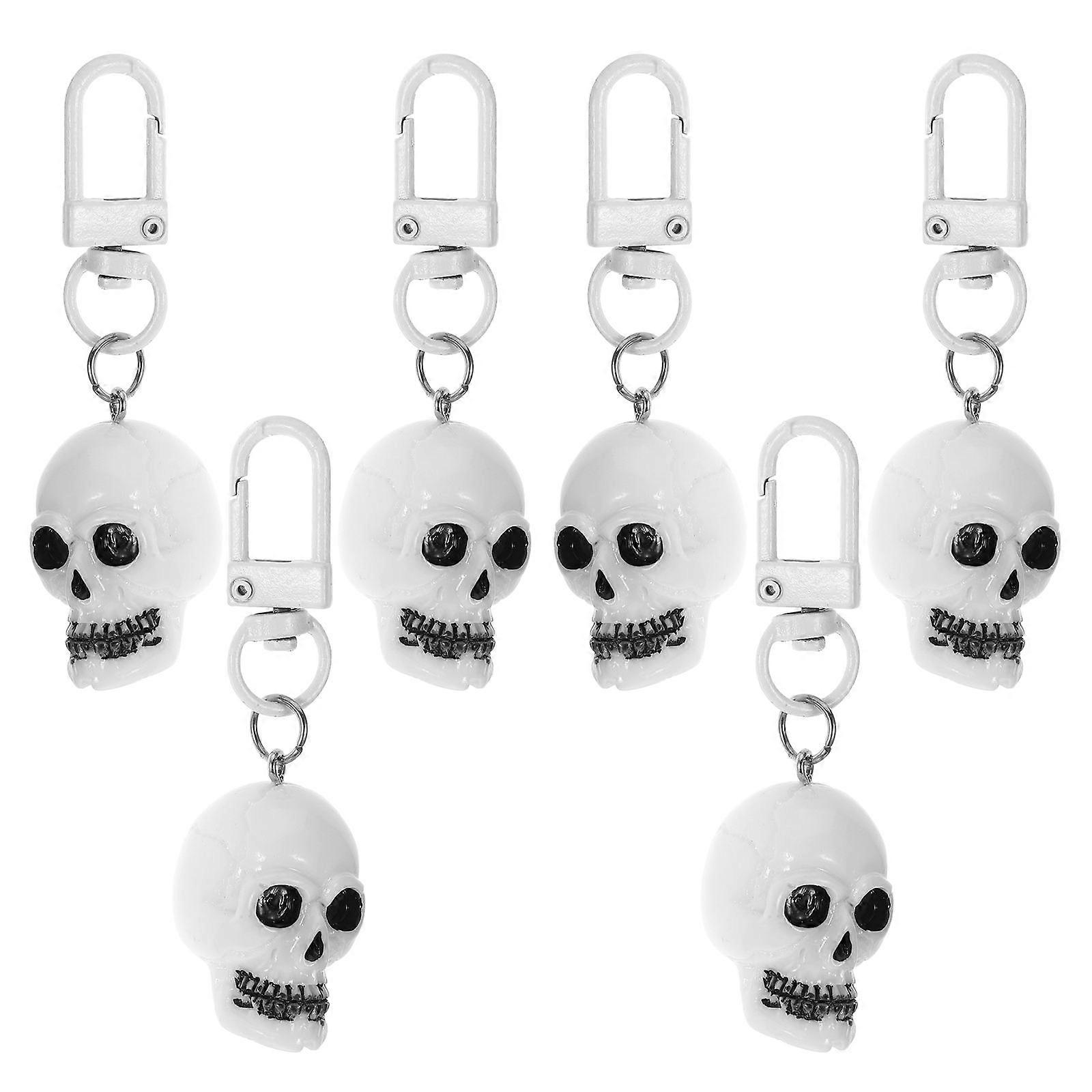 Skull Design Keychain for Halloween Decor 6Pcs White Resin Skull Keychains