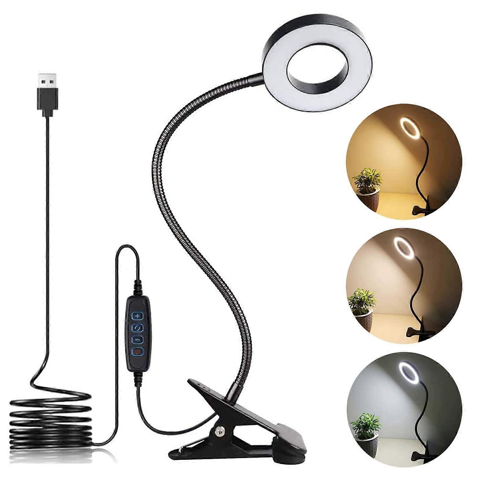 LED Desk Lamp with Clamp, Dimmable USB Clip On Ring Light for Laptop Video Meetings, Adjustable Color Modes
