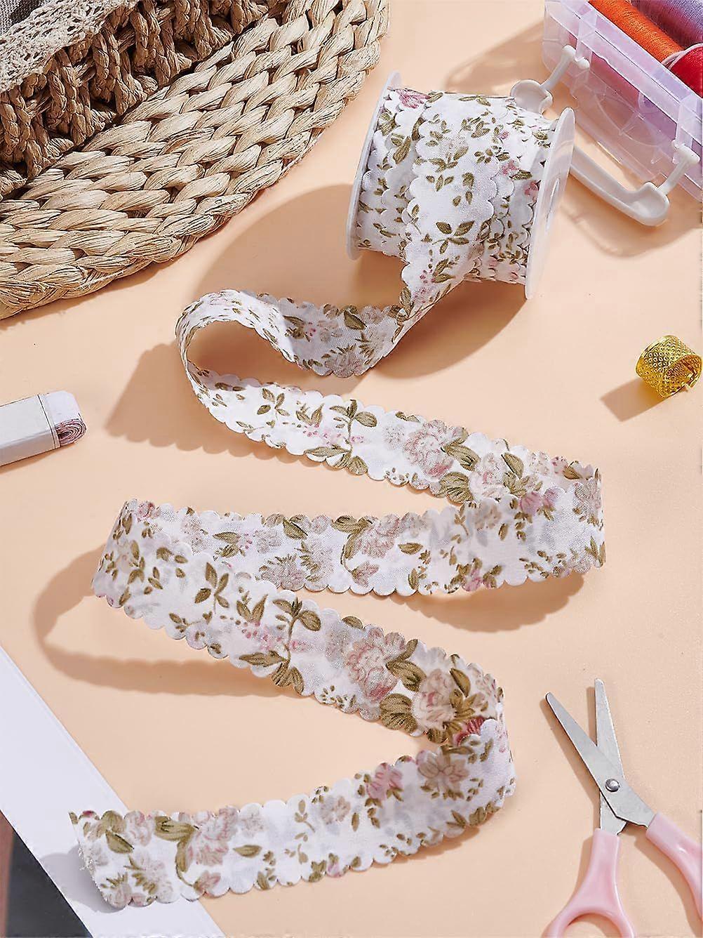 10 Yards 1 inch(25mm) Flower Print Wired Ribbon Double Wavy Edged Ribbon with Plastic Empty Spools for Wreath Making Flower Bouquet DIY Crafts Wedding