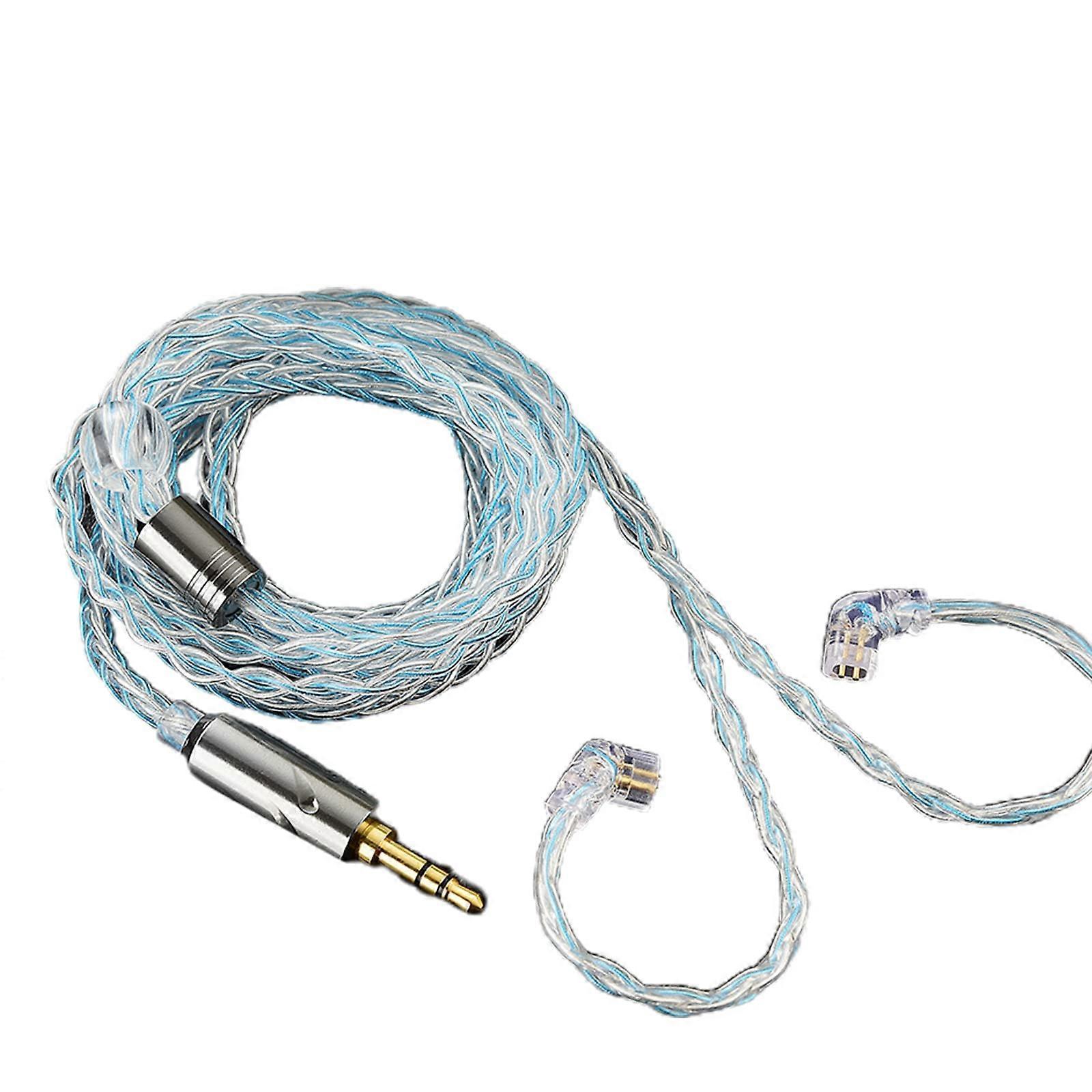 8 Core Silver Plated Earphone Upgrade Cable 0.75mm Gold Plug Blue Detachable Extension Wire