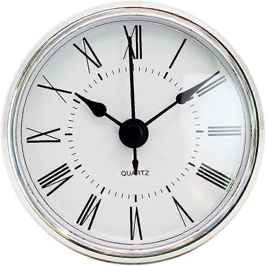 70mm Clock Insert with Silver Bezel White Face Roman Numerals for 63mm Hole