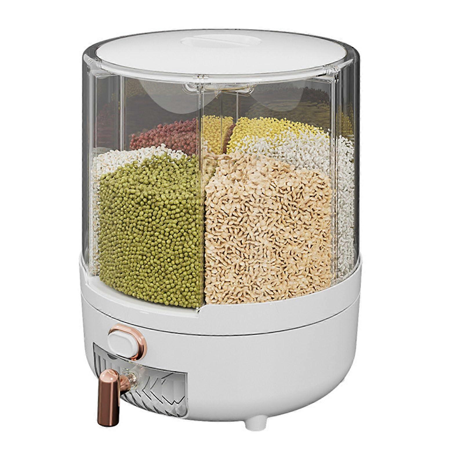 Grain Dispenser 360° Rotating Large Capacity Transparent Rice Storage Container for Kitchen White 23.5x25cm
