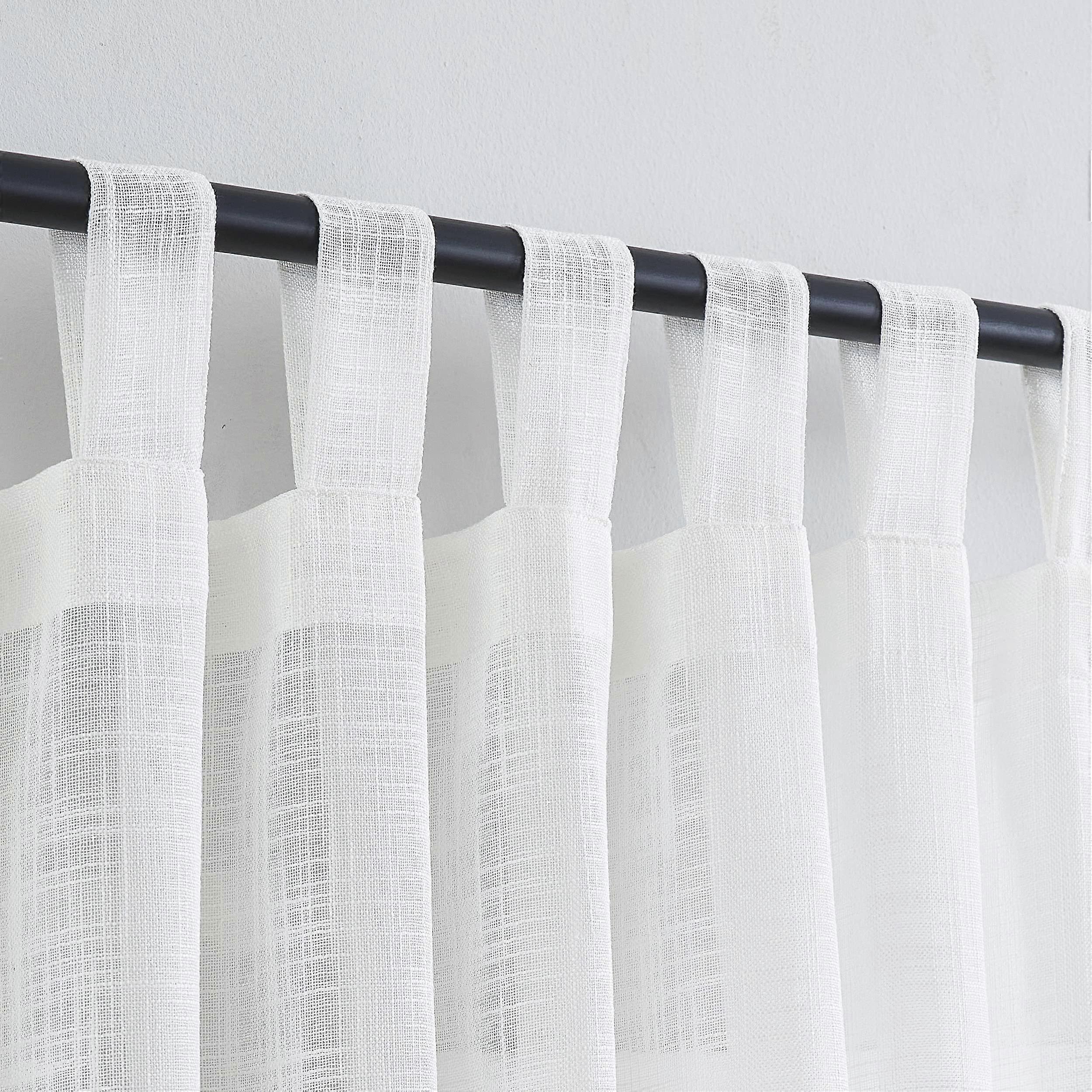 Natural Linen Semi Sheer Curtains Tab  52x90 Set of 2 for Living Room Light Filtering