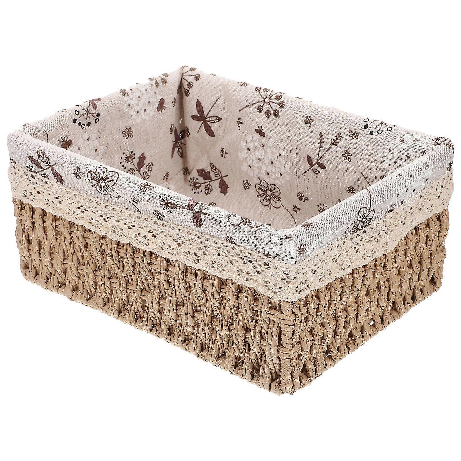 Beige Wicker Basket with Cloth Liner for Storage