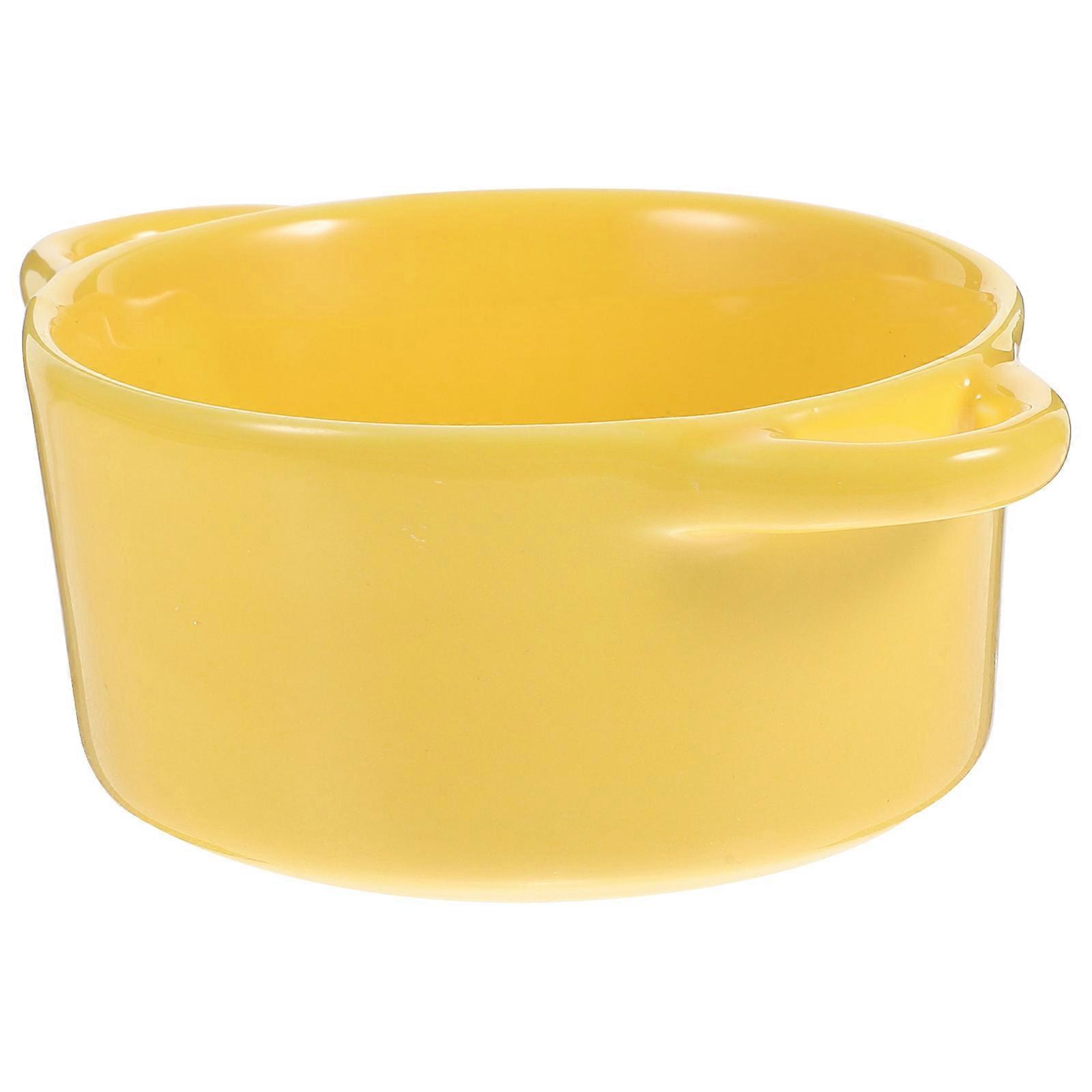 Orange Ceramic Soup Bowl for Kitchen Use Double Handle 1Pcs Ceramic Bowl