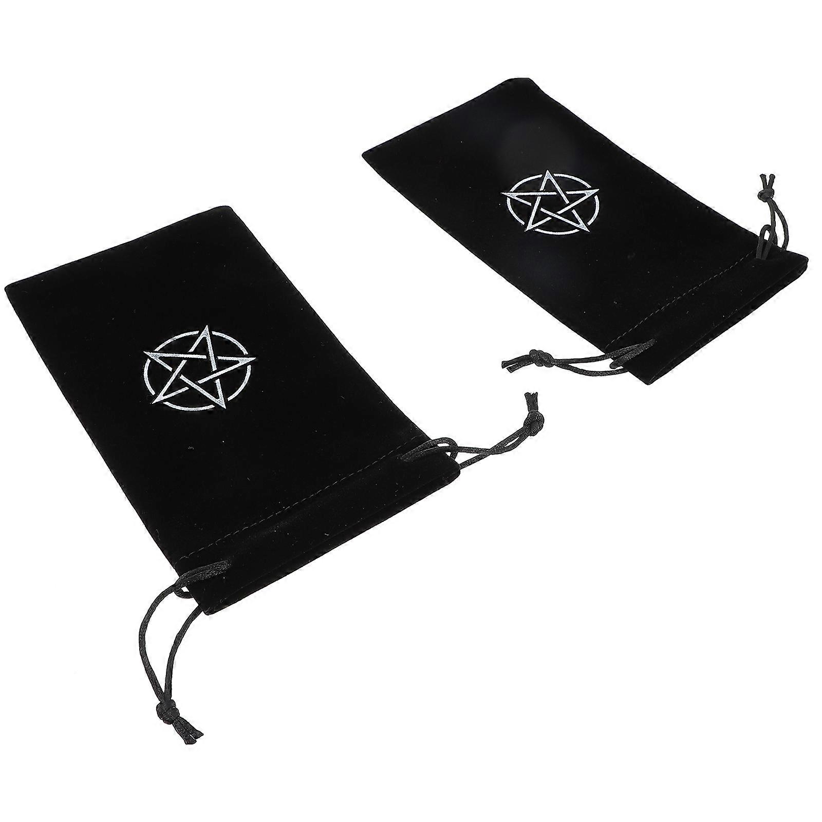 Pentacle Pattern Tarot Storage Bag Cloth Drawstring 2Pcs Black Color
