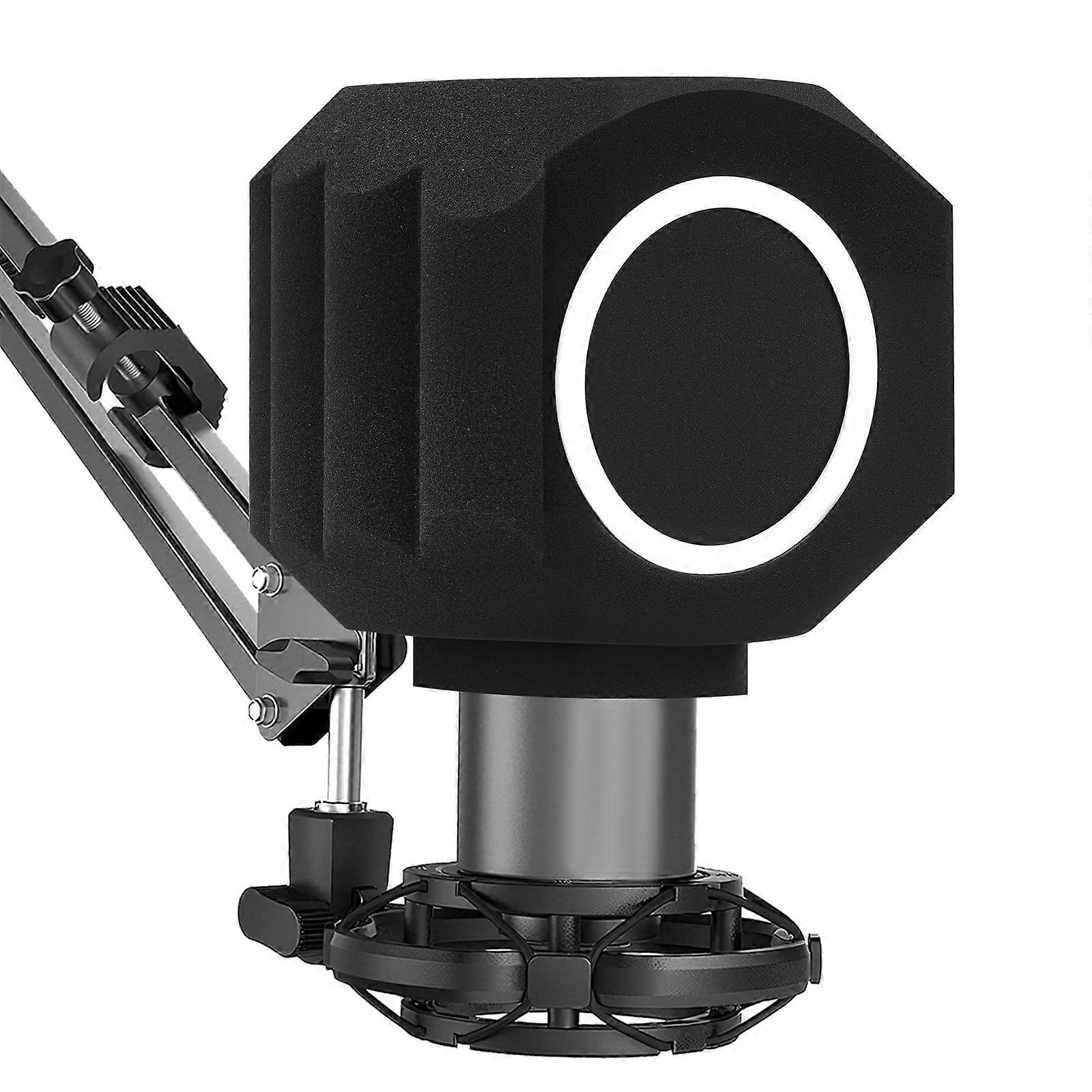 Microphone Isolation Shield with Double Layer Pop Filter, Noise Reduction, Universal Fit, Black