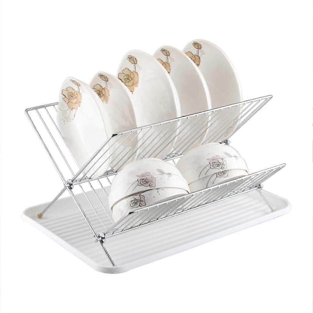 TwoTier Foldable XShape Dish Drying Rack, Large Capacity Stainless Steel Kitchen Drainer