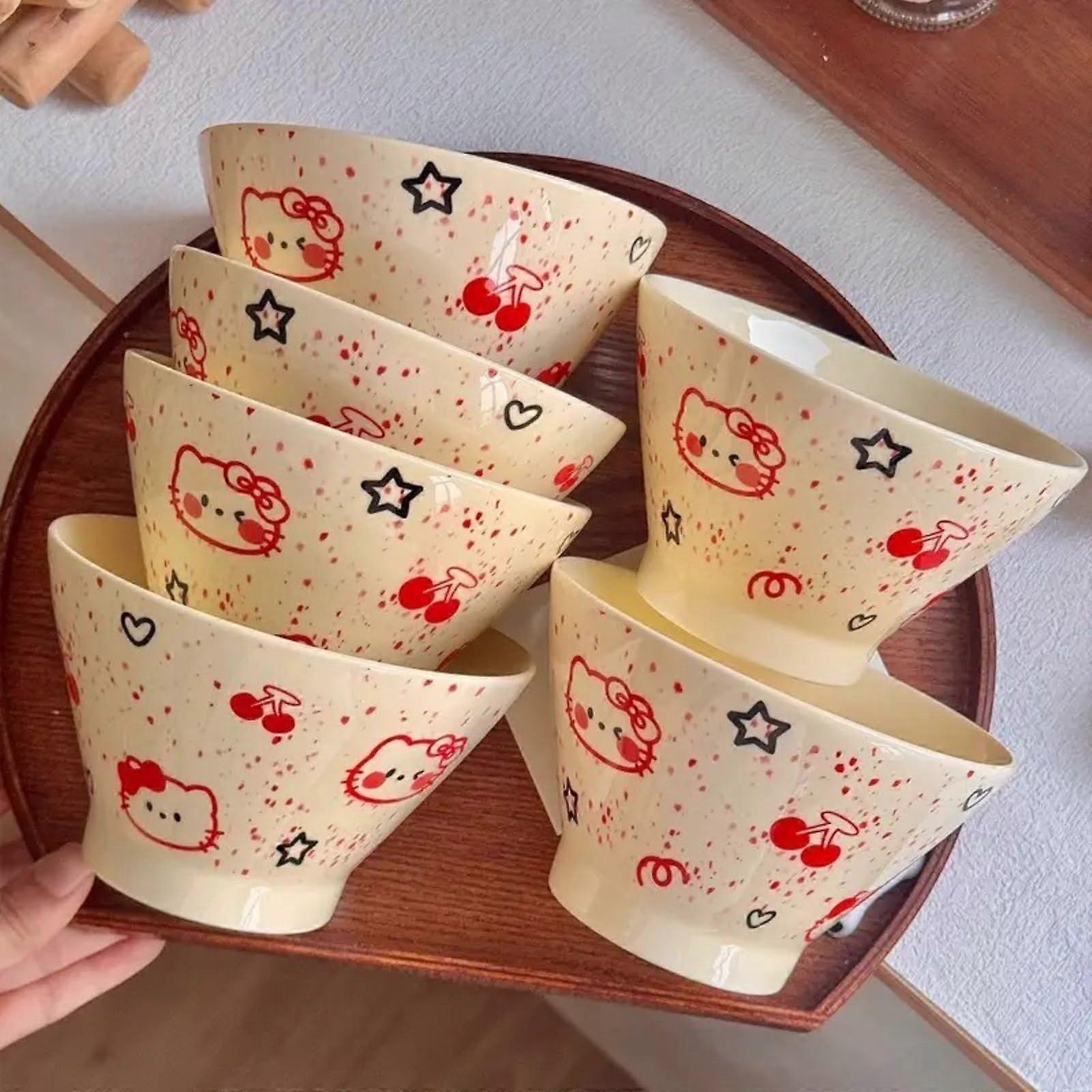 Large Capacity HandPainted Ceramic Dining Bowl Set, Microwave Dishwasher Safe, Bamboo Hat Design