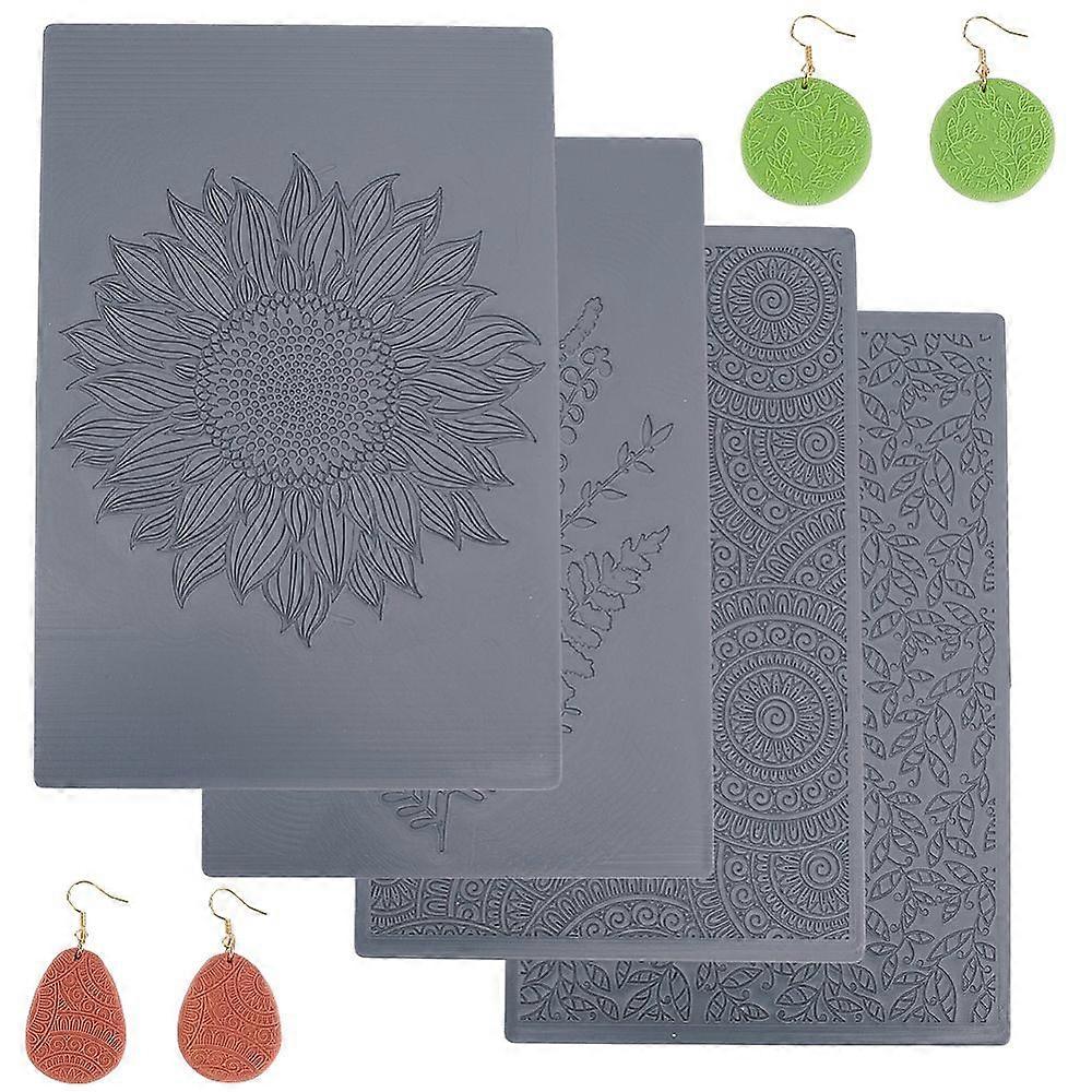 4pcs Polymer Clay Texture Sheets Set Texture Sheets Polymer Clay Works with Polymer Clay Cutter Effect as Polymer Clay Texture Roller Flowers for DIY 