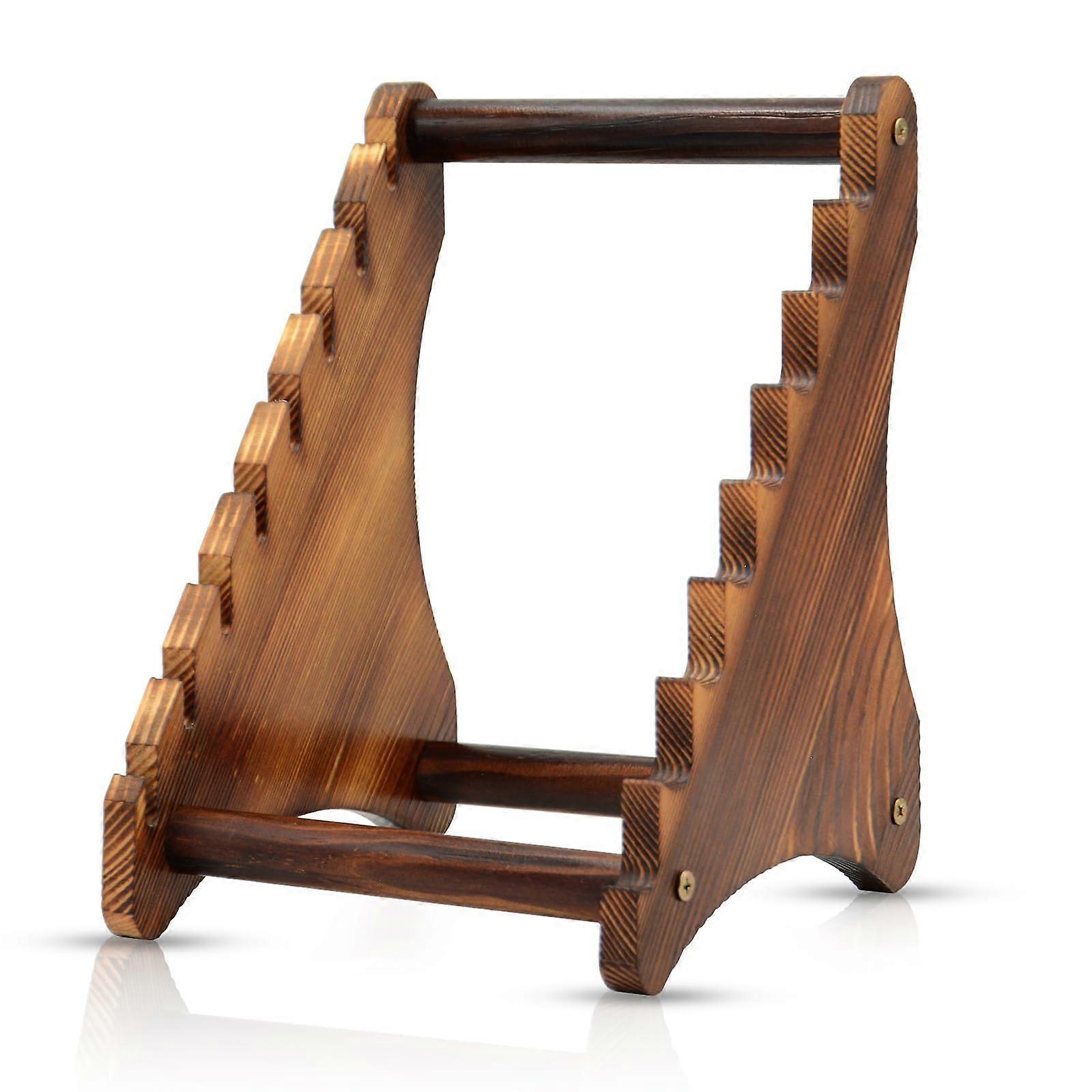 Wooden Knife Display Stand 8Layer Folding Rack for Fixed Blade Collection with 360° Visibility