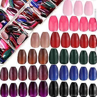 600pc Short Coffin Press On Nails Set Full Cover Ballerina Fake Nails with Box for Women