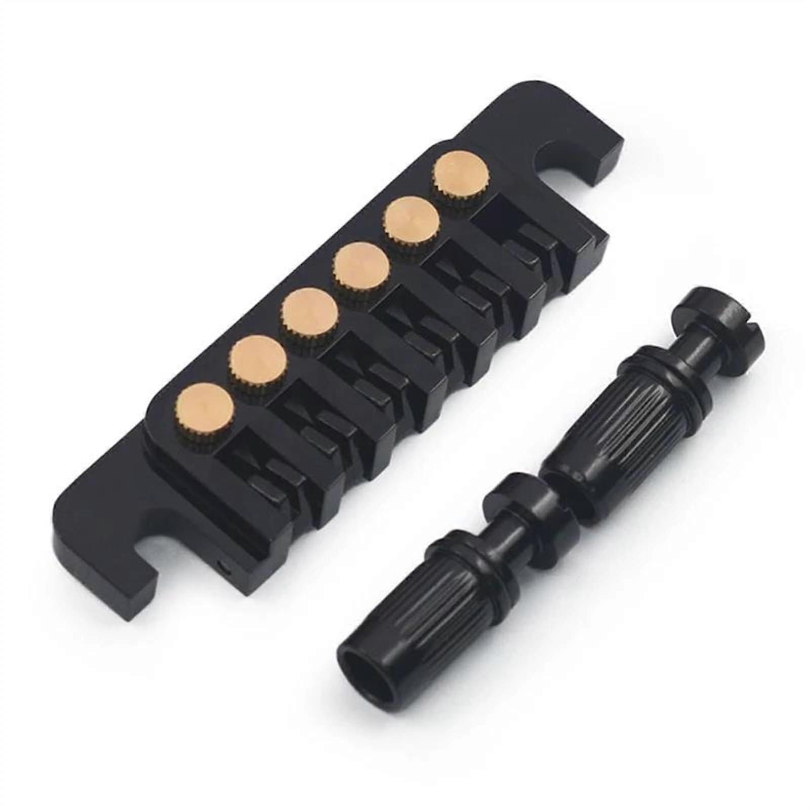 Electric Guitar Bridge Tailpiece for LP 6 String Stable Tuning Brass with Studs Inserts Black