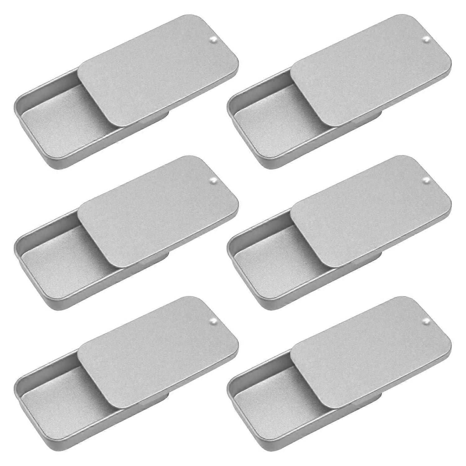 6 Pcs Small Metal Slide Tin Containers, Pocket Size Rectangular Alloy Box with Secure Lid for Travel