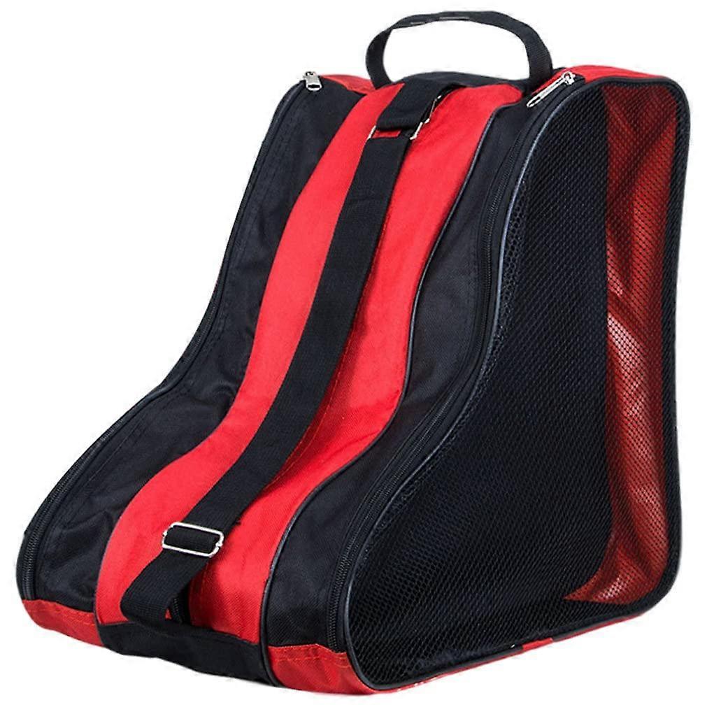 Roller Skate Bag Thickened Oxford with Adjustable Shoulder Strap, Breathable Mesh Sides, Large Capacity Red