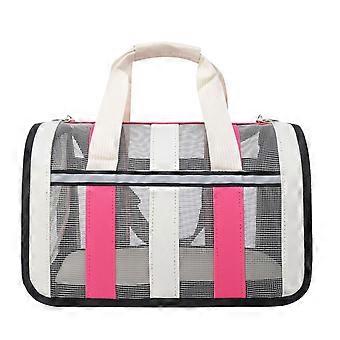 Pet Carrier Backpack Rose Pink Breathable Mesh Foldable Shoulder Bag for Small Pets 34x24x24cm