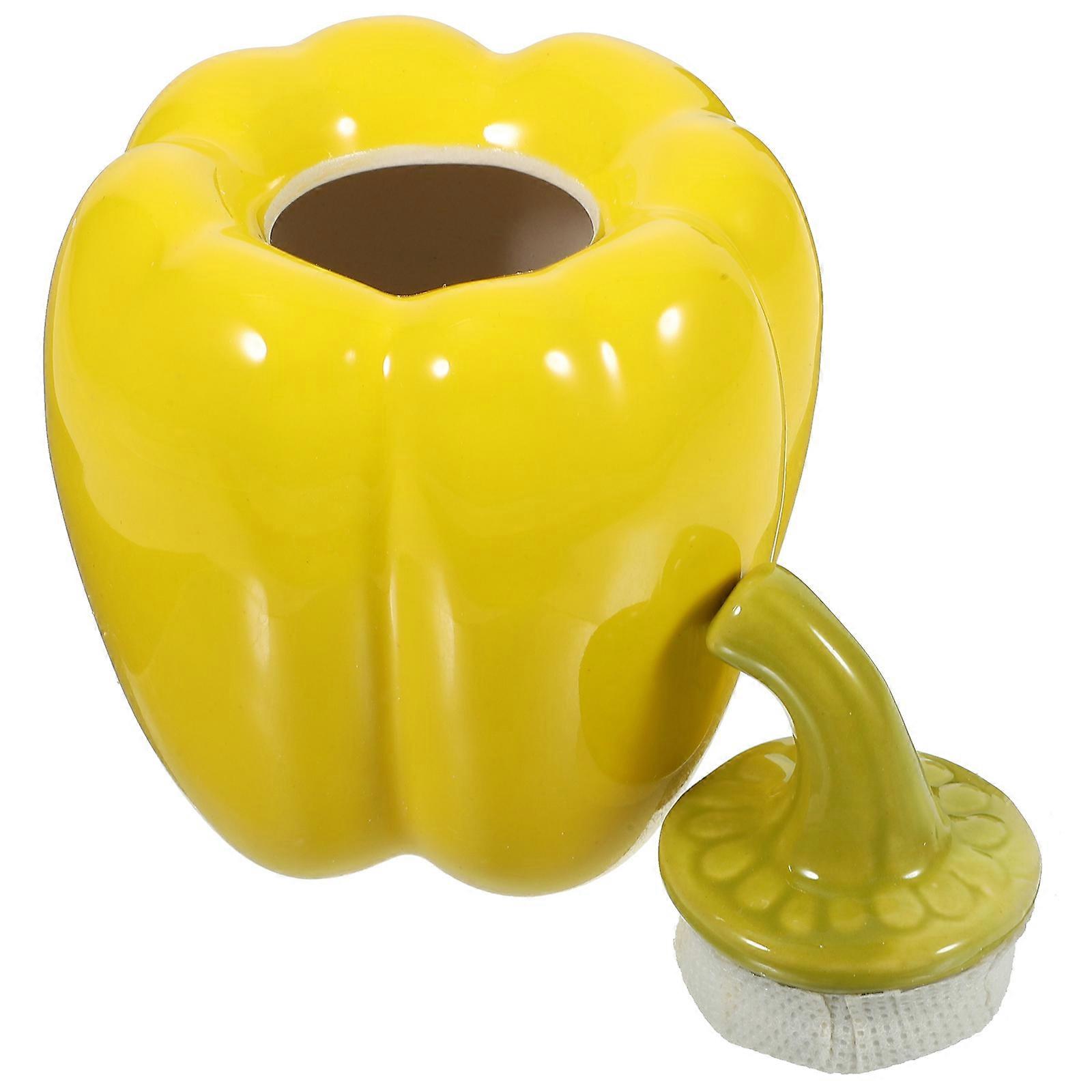 Yellow Ceramic Green Pepper Shape Sealed Jar for Home Use