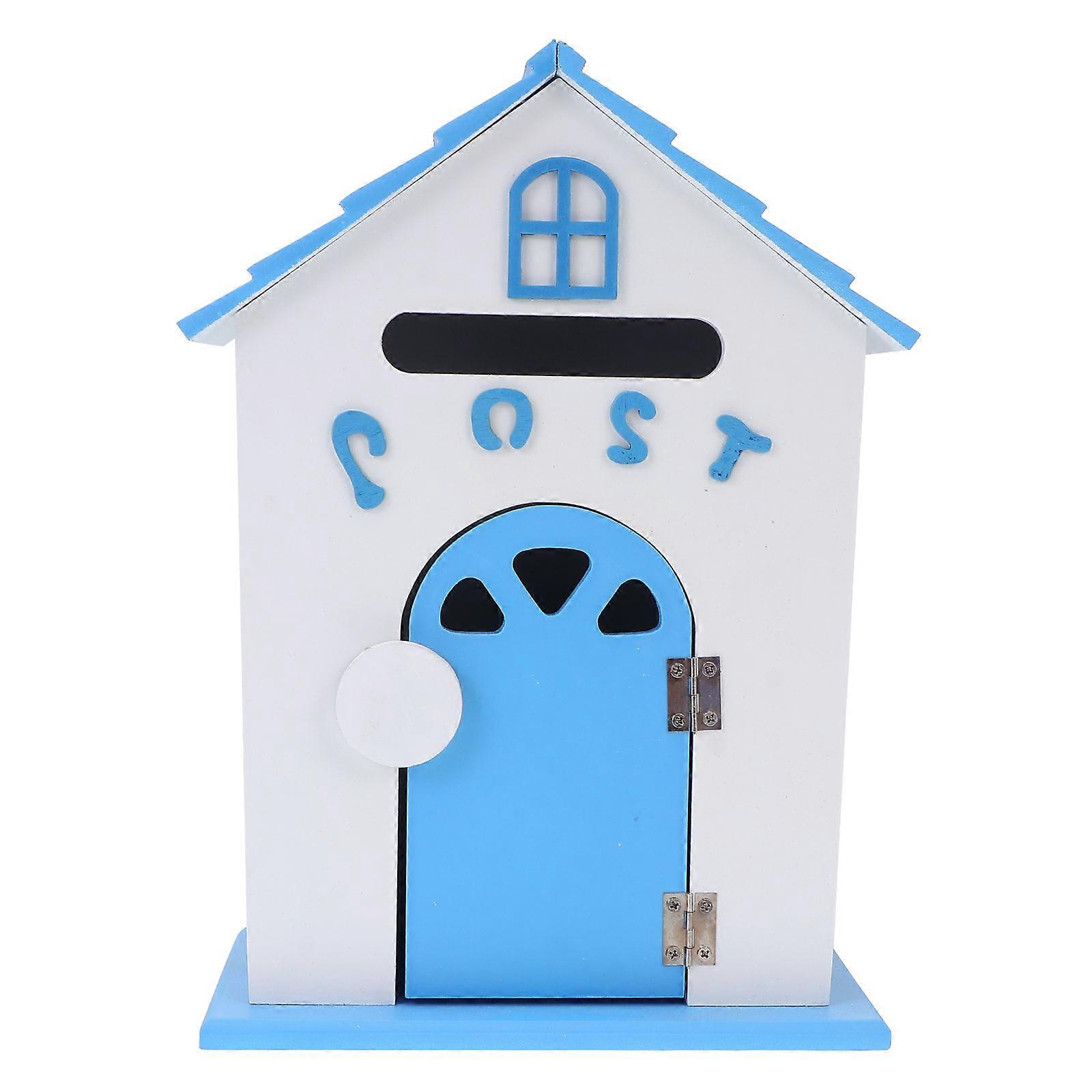 Blue Wood Post Box Wall Mounted Letter Box for Complaint Use