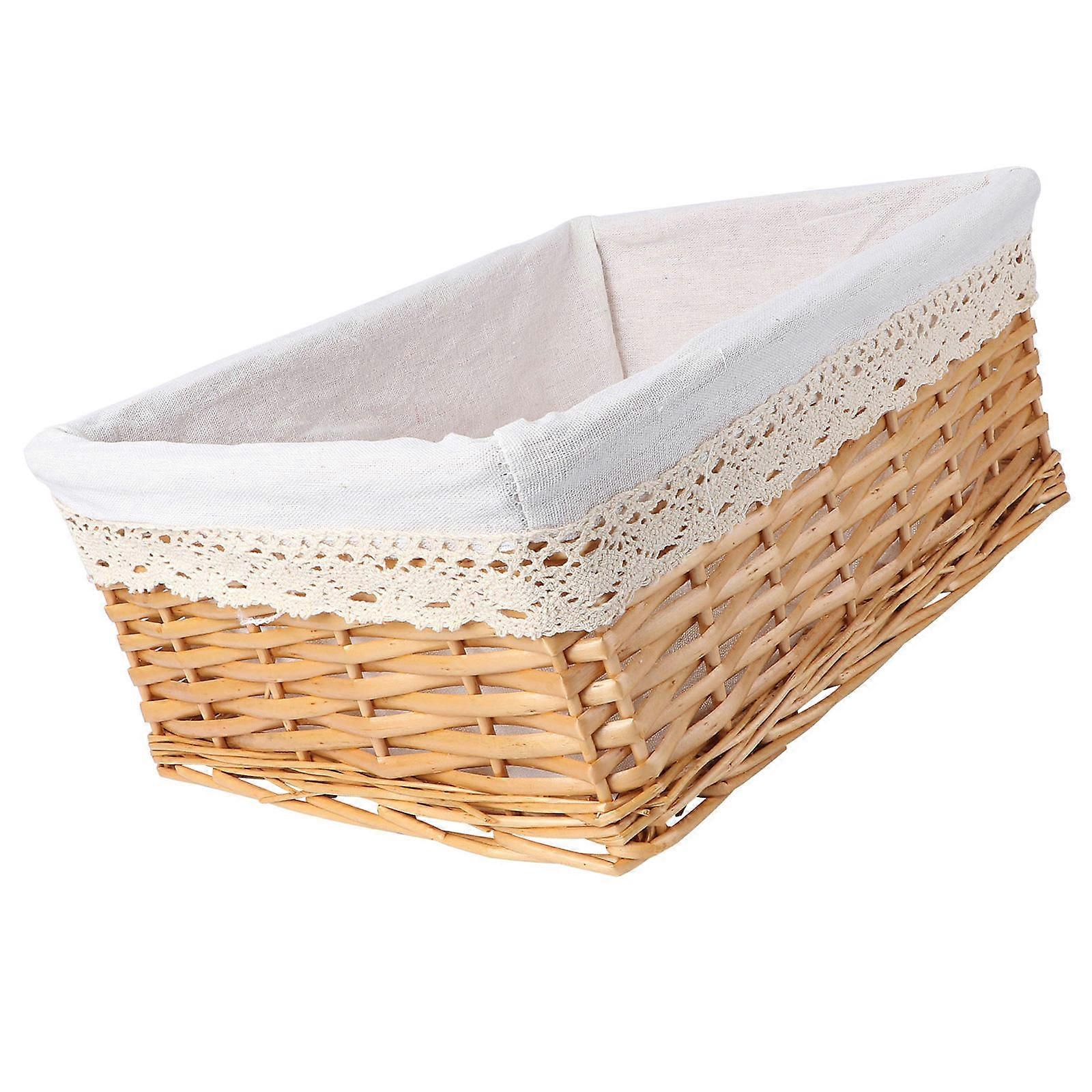 Woven Basket Storage Multipurpose Rectangular Wicker Basket with Washable Liner
