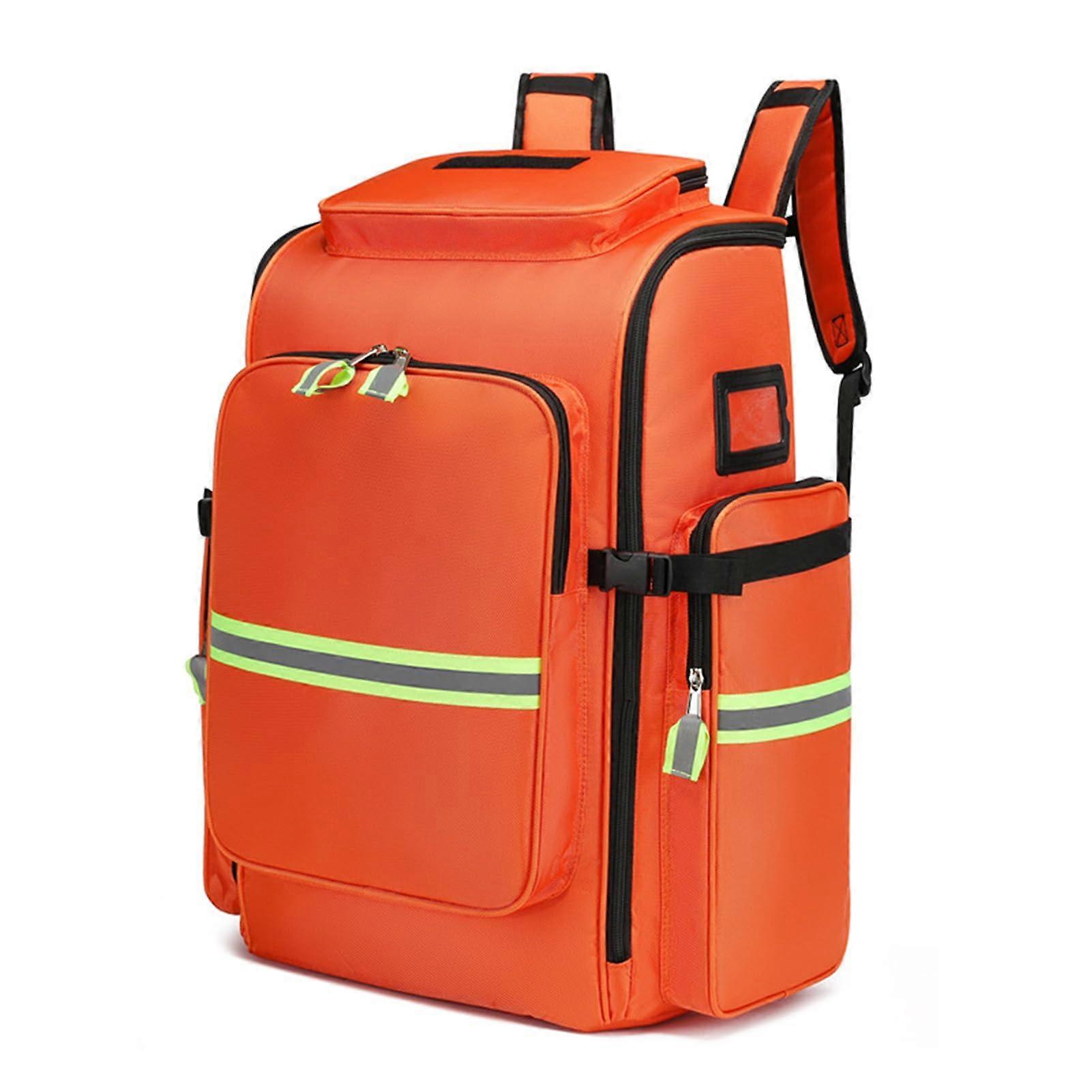 Large Capacity Waterproof Trauma First Aid Backpack with Reflective Design and Multiple Compartments Orange