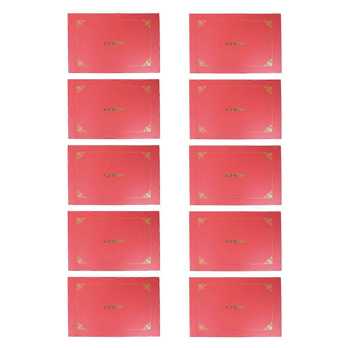 10Pcs Honor Certificate Classical Retro Double Line Gilding Envelope Contract Document Folder (Purplish Red)