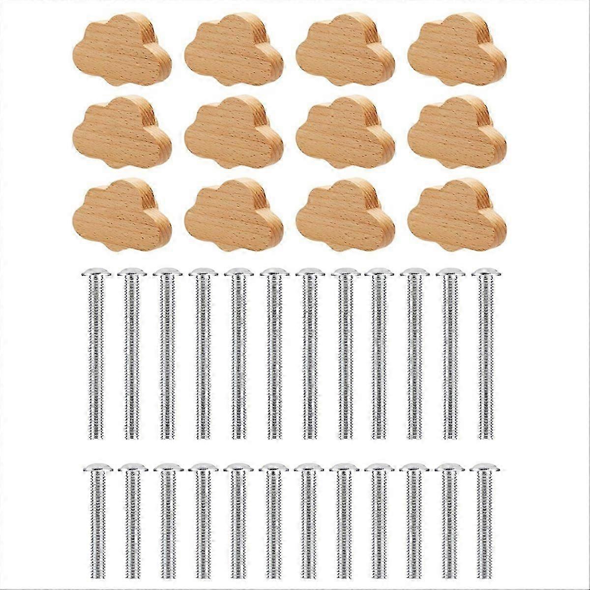 Boho Dresser Knobs- 12 Pack Beech Wood Drawer Knobs Cloud-Shaped Wooden Dresser Pulls for Cabinets,