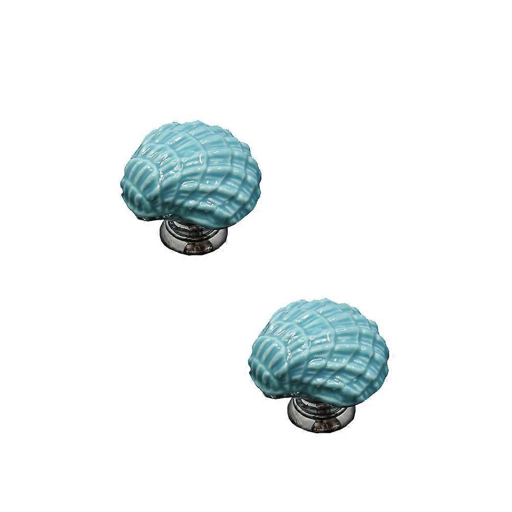 Shell Style Drawer Handle Blue Ceramic Unique Drawer Knobs for Desk Drawer 3.1*2.9cm 4Set