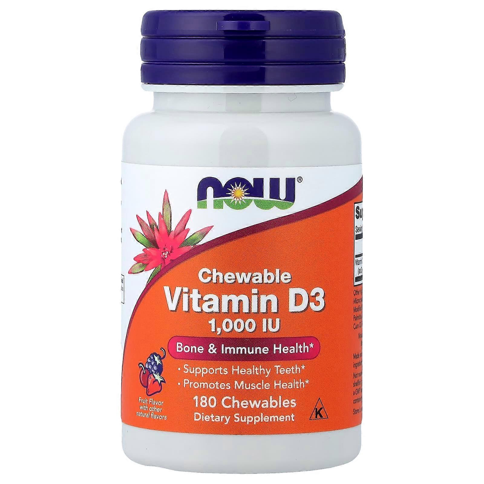 NOW Foods, Chewable Vitamin D-3, Natural Fruit Flavor, 1,000 IU, 180 Chewables
