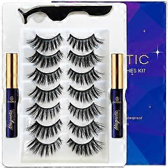 Magnetic Eyelashes Natural Look- 7 Pairs High Volume Cat Eye Magnetic Eyelashes with Eyeliner Set- Upgraded Long-Lasting Waterproof False Eyelas