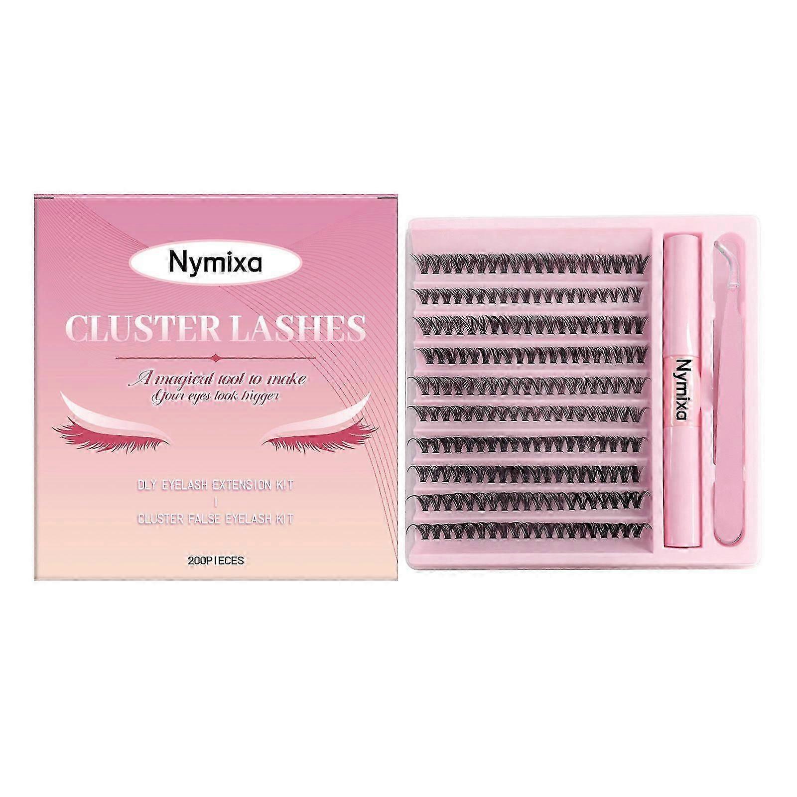 Kit de cílios postiços Wispy Lash Clusters com base invisível, cola transparente e pinça.