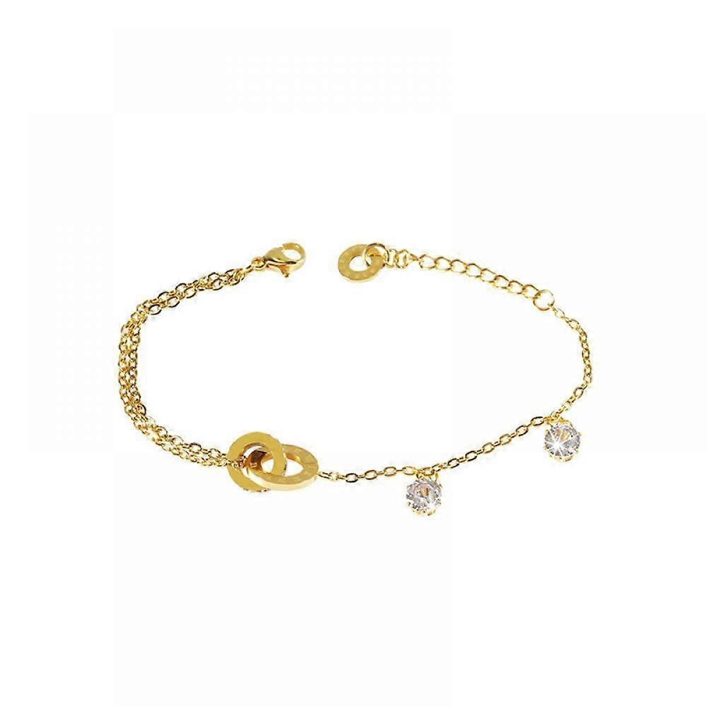 Gold zircon chain two-ring bracelet
