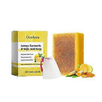 Oceaura lemon brightening turmeric kojic acid soap - gentle cleansing, moisturizing, refreshing, delicate skin brightening soap for for daily skin car