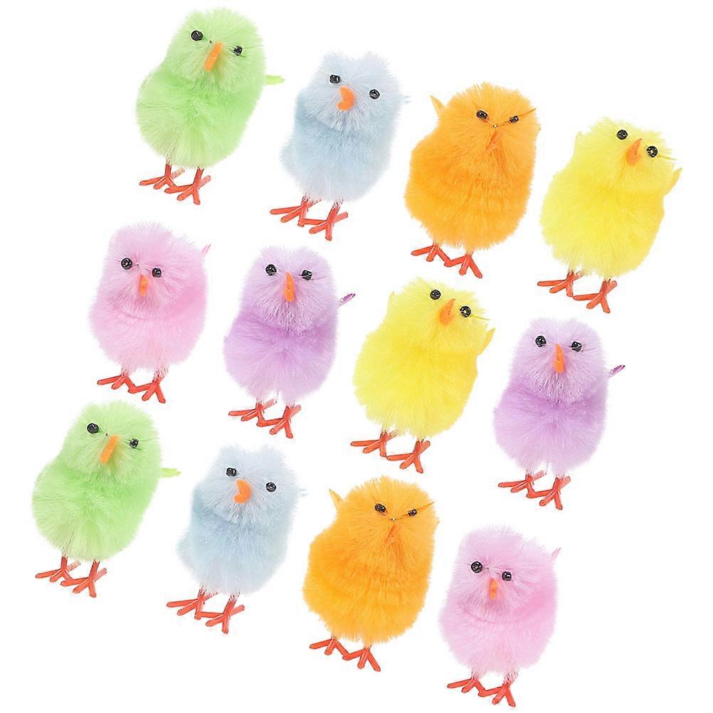 12pcs Mini Chicks Easter Mini Fluffy Chicks Plush Chicken Figures Easter Cake Decorations