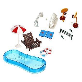 2 Conjuntos de Acessórios para Piscina de Casa de Bonecas e Equipamentos Esportivos Móveis de Praia em Miniatura com Anel de Natação para Piscina Anel de Guarda-chuva de Praia Flutuador para Playhouse Fada 