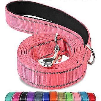 Robuste, reflektierende, doppelseitige Hundeleine mit gepolstertem Griff, 1,5 m x 2 cm, Rosa