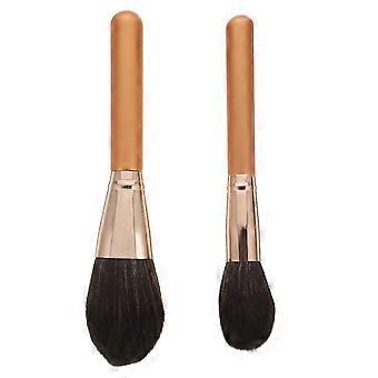 Professional Double-Head Blush Powder Brush for Makeup 2Pcs Wooden Handle