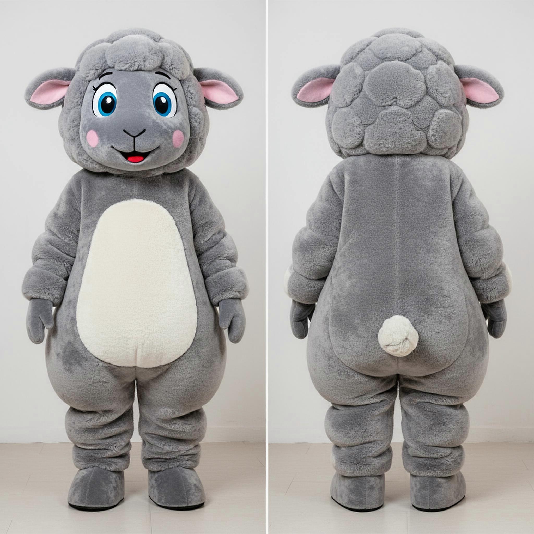 MASTICOT Gray Fleece Broad Shouldered Sheep Mascot
