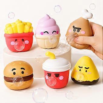 6 Pcs Cute FastFood Squeeze BlowBubble Squishy Toys, Novelty Bubble Blowing Fidget Stress Relief Toy, Fun Christmas Squishies, Stocking Stuffers & Par