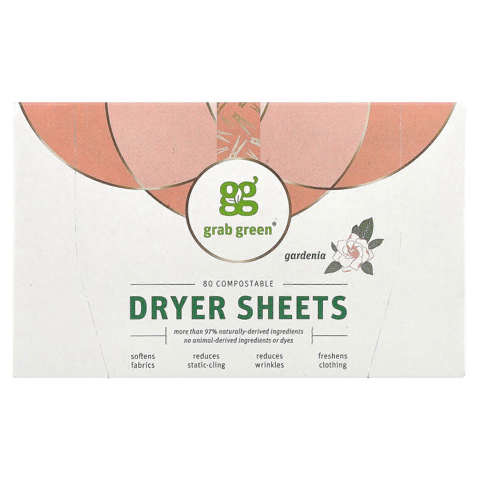 2 x Grab Green, Dryer Sheets, Gardenia, 80 Compostable Sheets