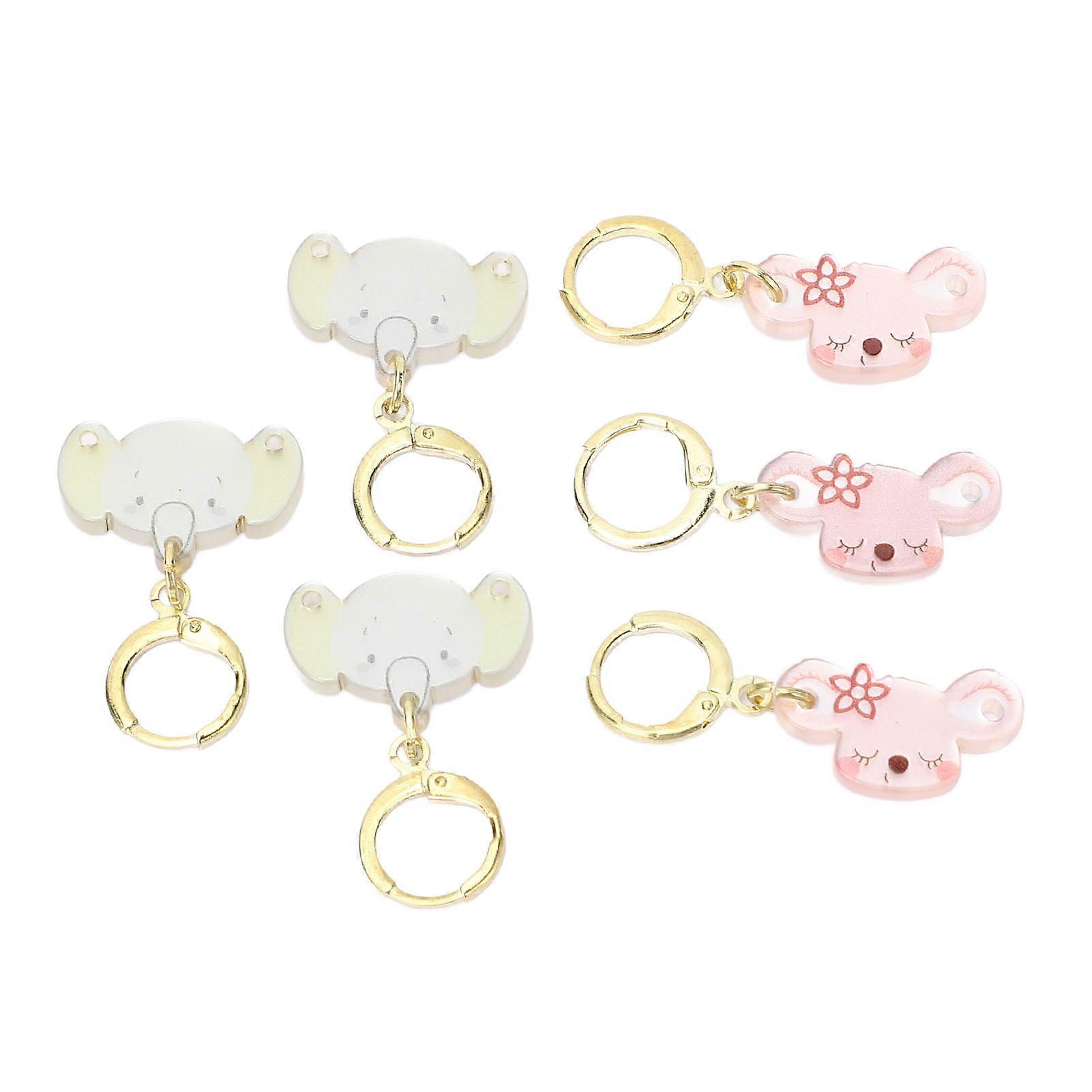 6Pcs Locking Knit Markers Plastic Cute Animal Pattern Open