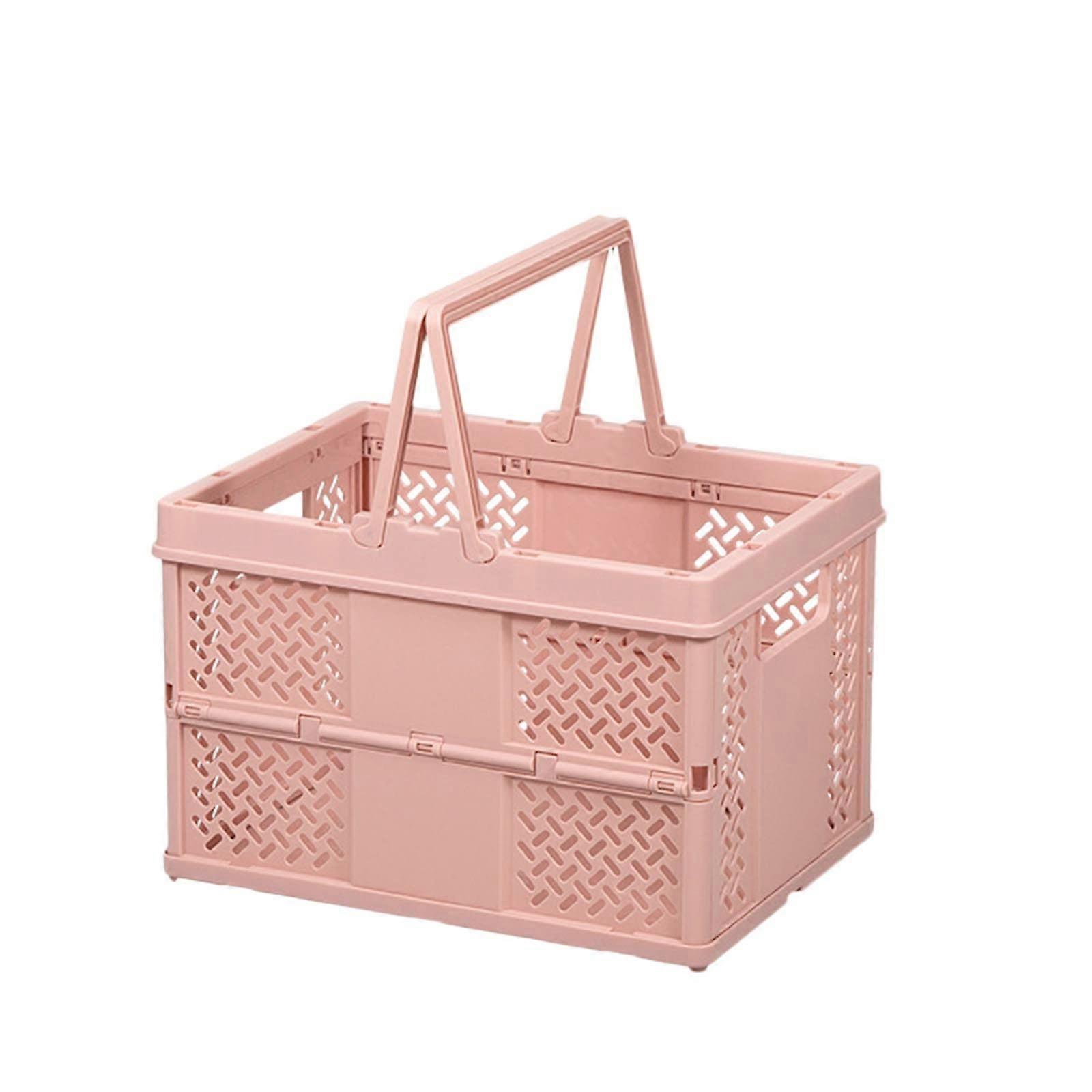 Foldable Plastic Storage Basket Stackable Pink Organizer Bin for Kitchen Bathroom Fruits Vegetables