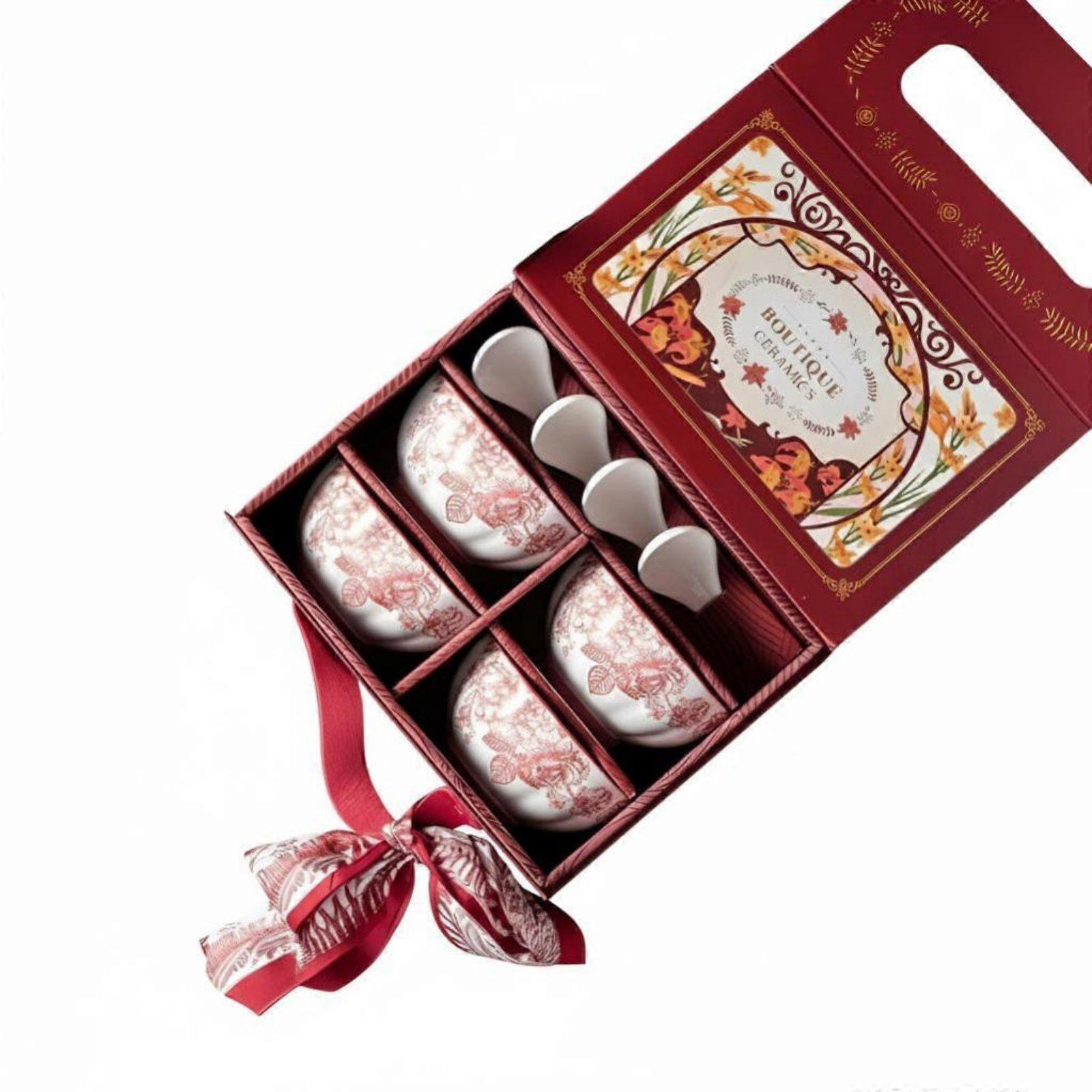 Ceramic Tableware Set, Chinese Floral Pattern, Gift Box Business Use