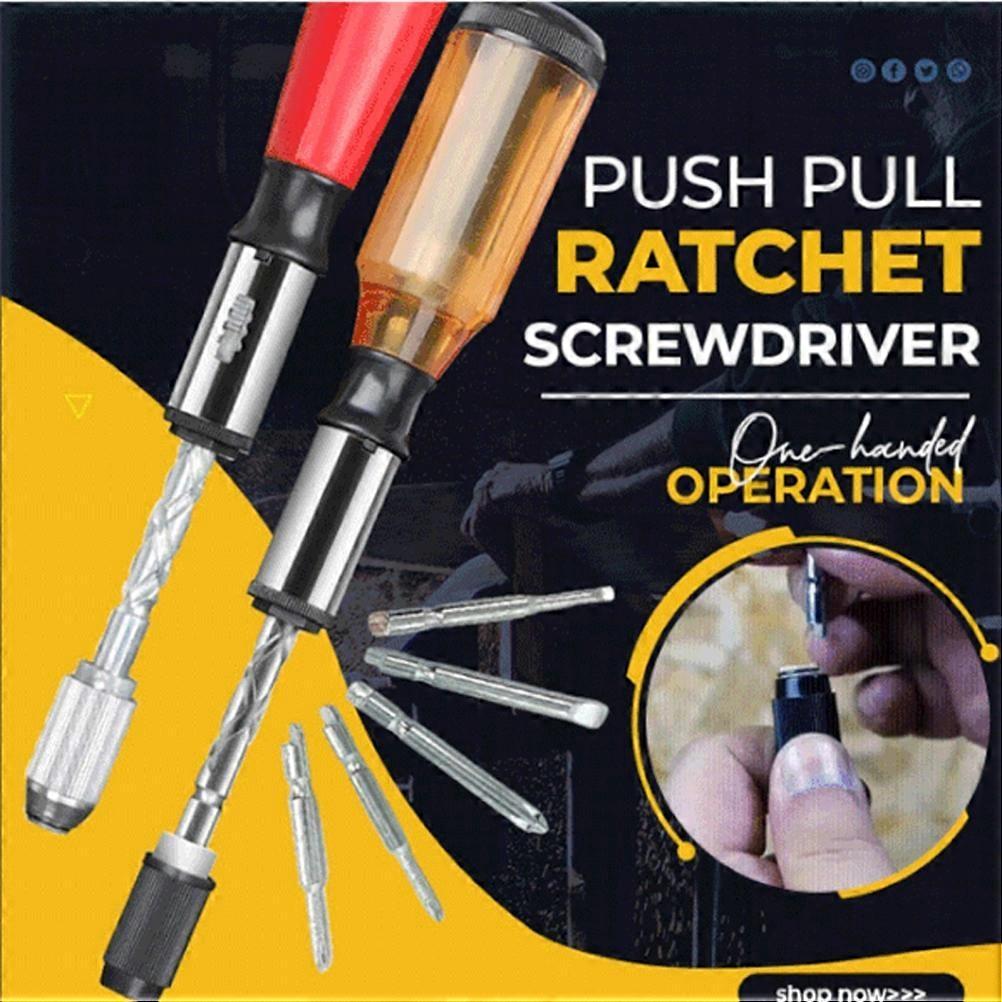 Push Pull Ratchet Screwdriver Adjustment Spiral Ratchet Screwdriver with 5 Replaceable Heads