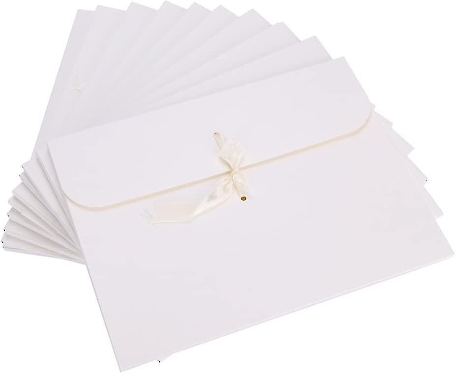 10pcs Kraft Envelopes Box With Ribbon Solid Color Cardboard Textured Rectangle