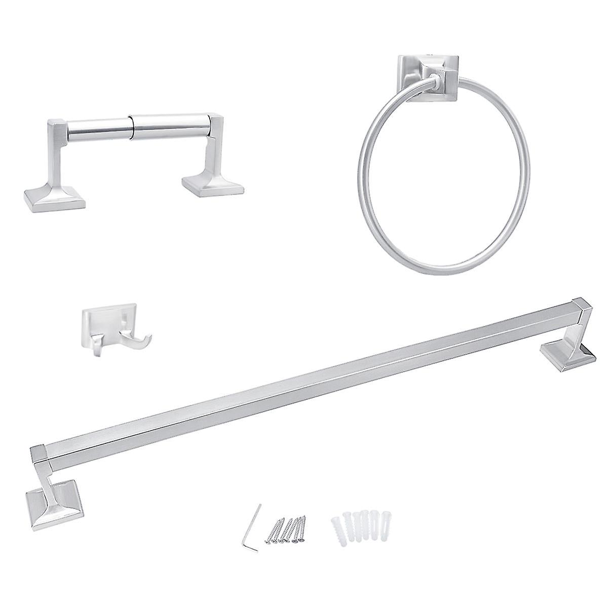 4 Pcs Towel Bar Set Bath Accessory Bathroom Hardware Kit Brushed Holder