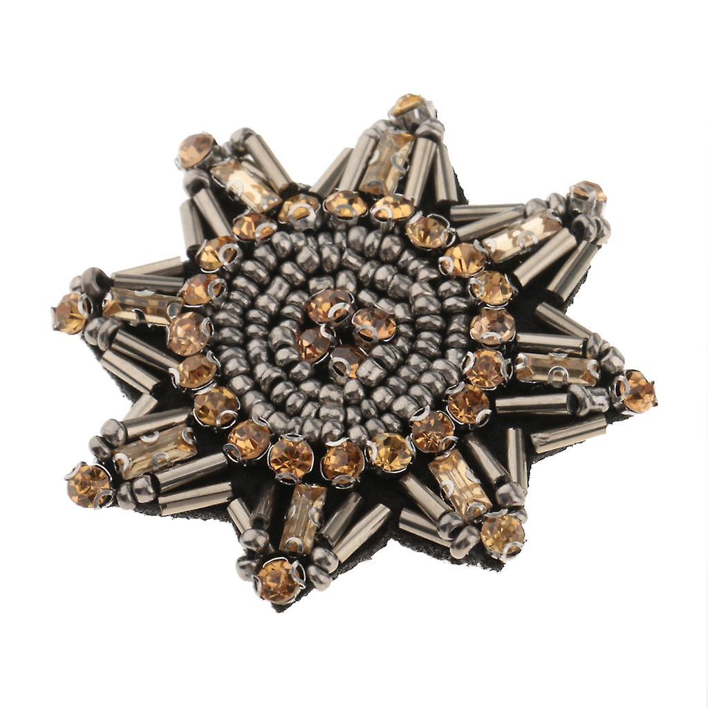 Eight Pointed Star Beads Rhinestone Applique Patch Sewing Embellishment