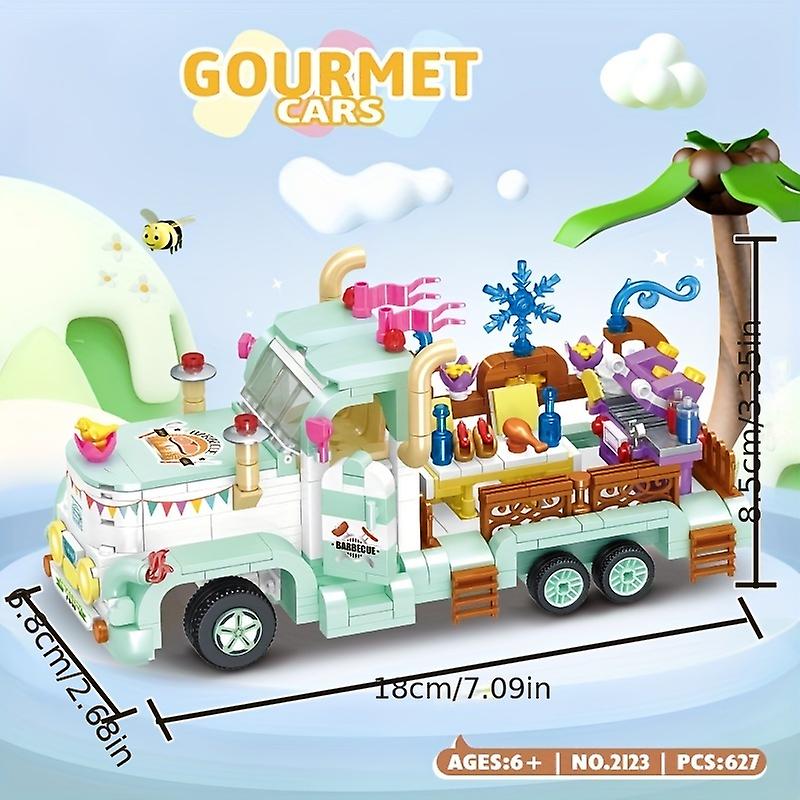 كتل بناء التجول الافتراضي للفتيات الغذاء سلسلة عربة عشاء صغيرة عرض الشارع التعليمية تجميعها اللعب للصبي هدية عيد ميلاد الديكور