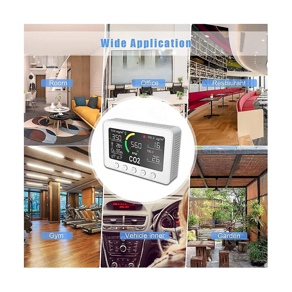 Tuya WiFi Co2 Capteur 6 en 1 Capteur de qualité de l’air intelligent Température Détecteur d’humidité Écran couleur Dis