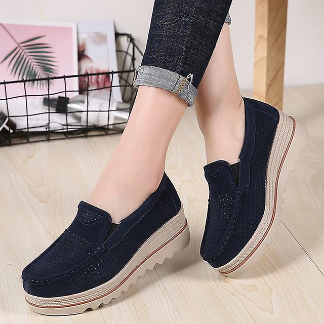 Wienjee 2023 Spring Platform Women Shoes Flats Sneakers Suede Leather Women Casual Shoes Slip On Flats Heels Creepers Moccasins