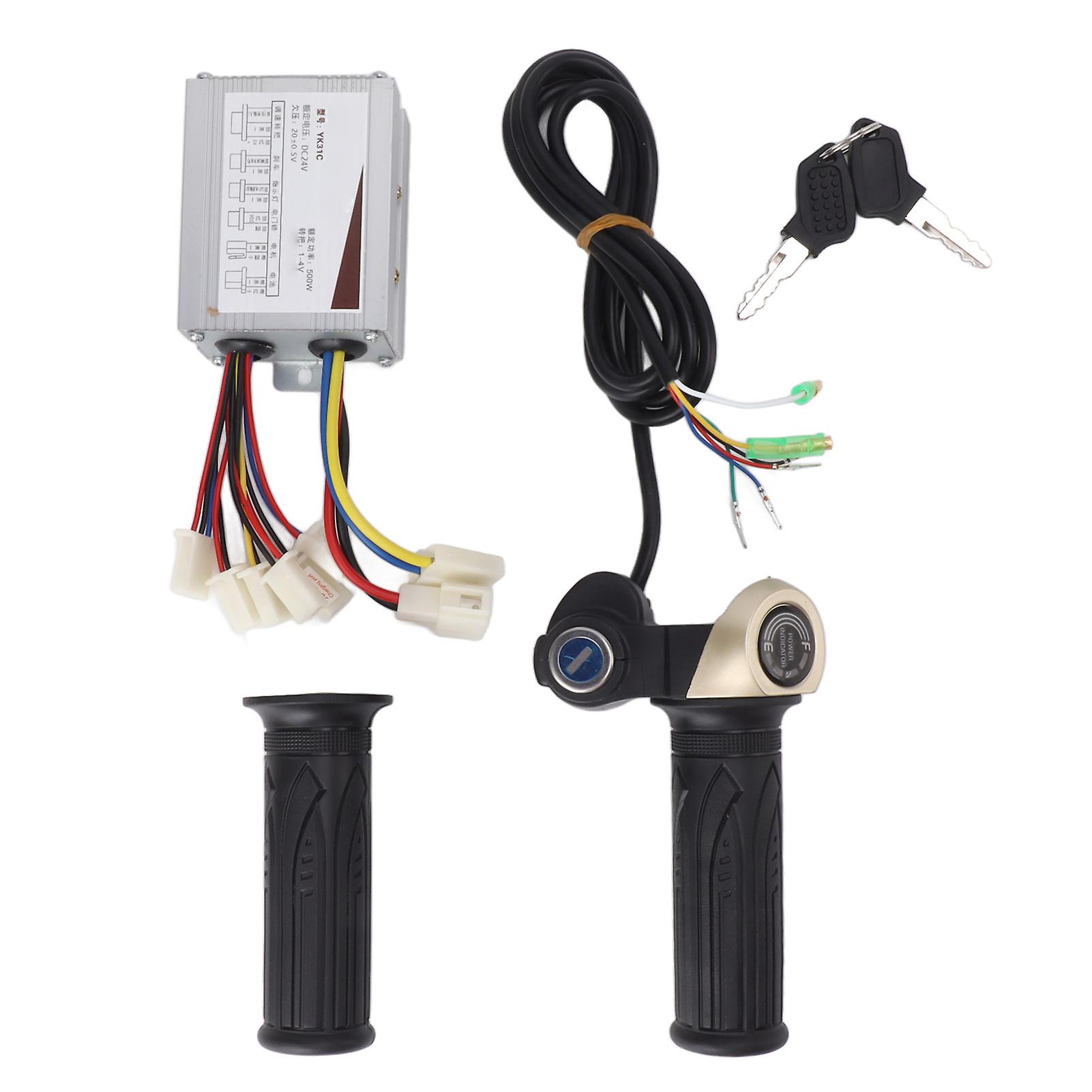 Brushed Controller 24V 500W Bike Motor Speed Controller with 24V Lockable Throttle Twist Grip Round Power Indicator for Electric Bikes Scooters